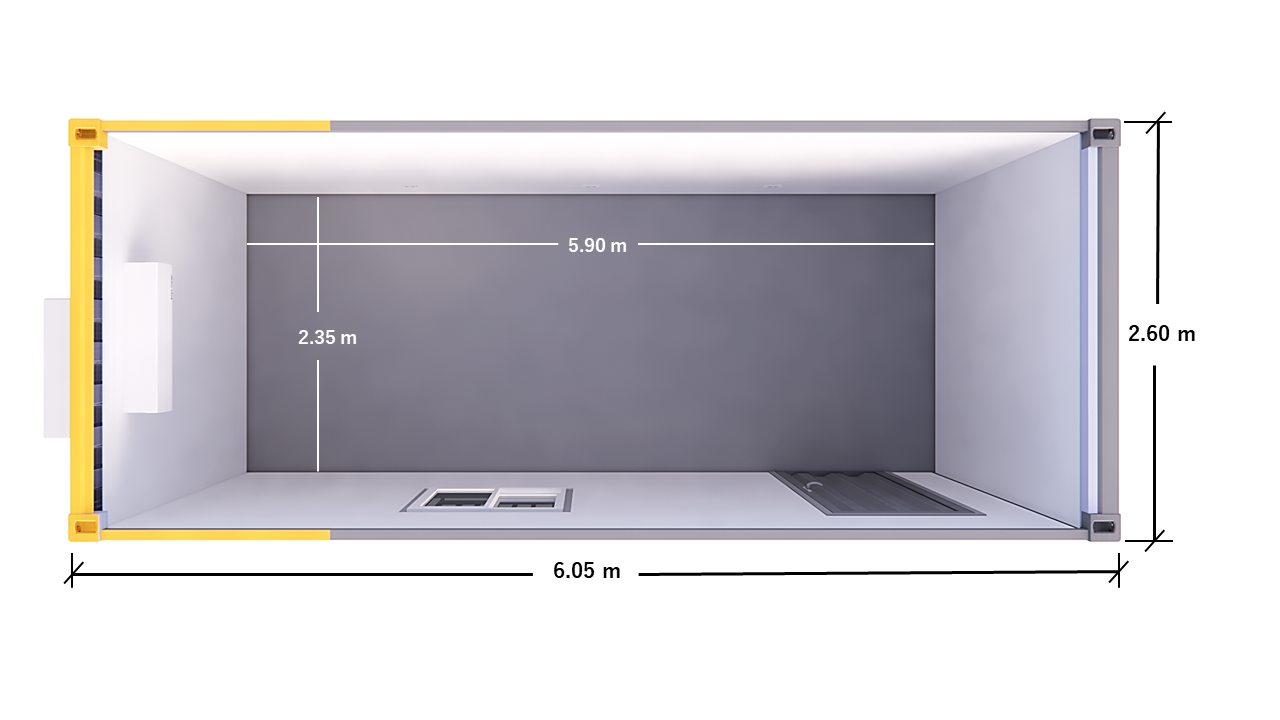 CONTENEDOR 20′ – OFICINA SENCILLA – VISTA EN PLANTA (ACOTADA)