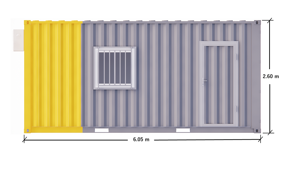 CONTENEDOR 20′ – OFICINA SENCILLA – VISTA FRONTAL (ACOTADA)