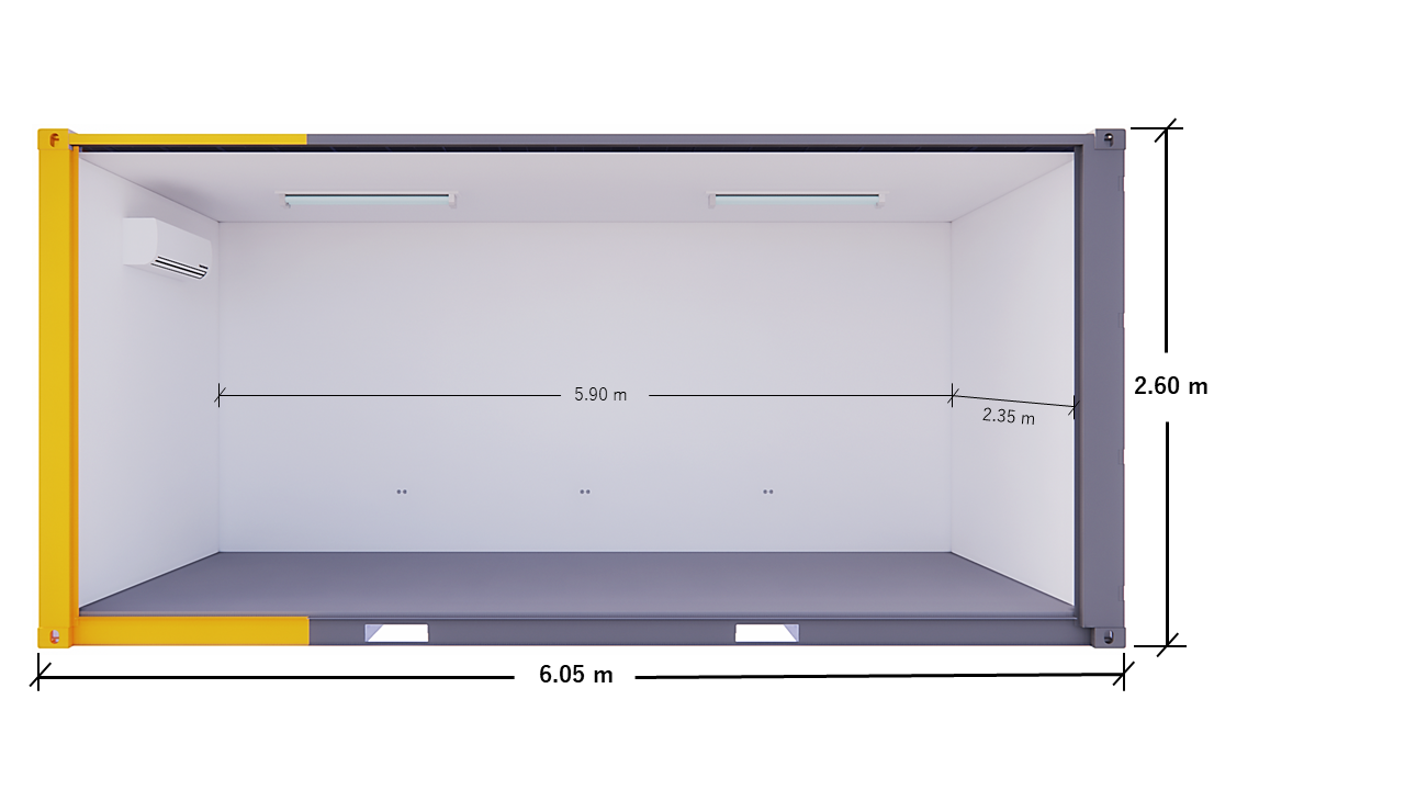 CONTENEDOR 20′ – OFICINA SENCILLA – VISTA FRONTAL INTERNA (ACOTADA)