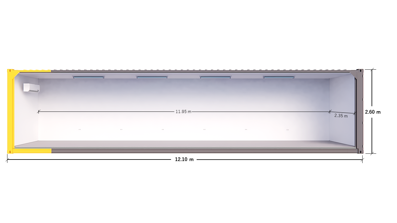 CONTENEDOR 40′ – OFICINA SENCILLA – VISTA FRONTAL INTERNA (ACOTADA)