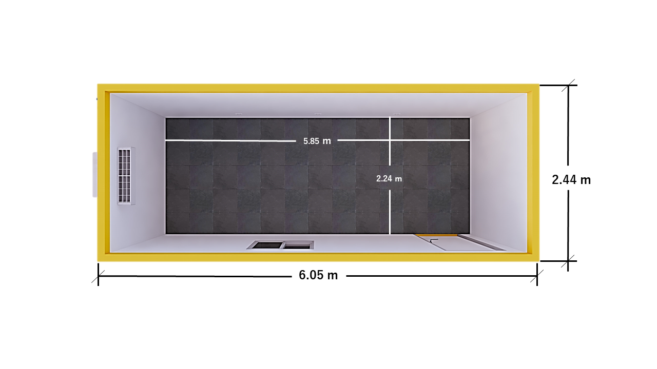 CONTENEDOR MODULAR 20 – VISTA EN PLANTA (ACOTADA)