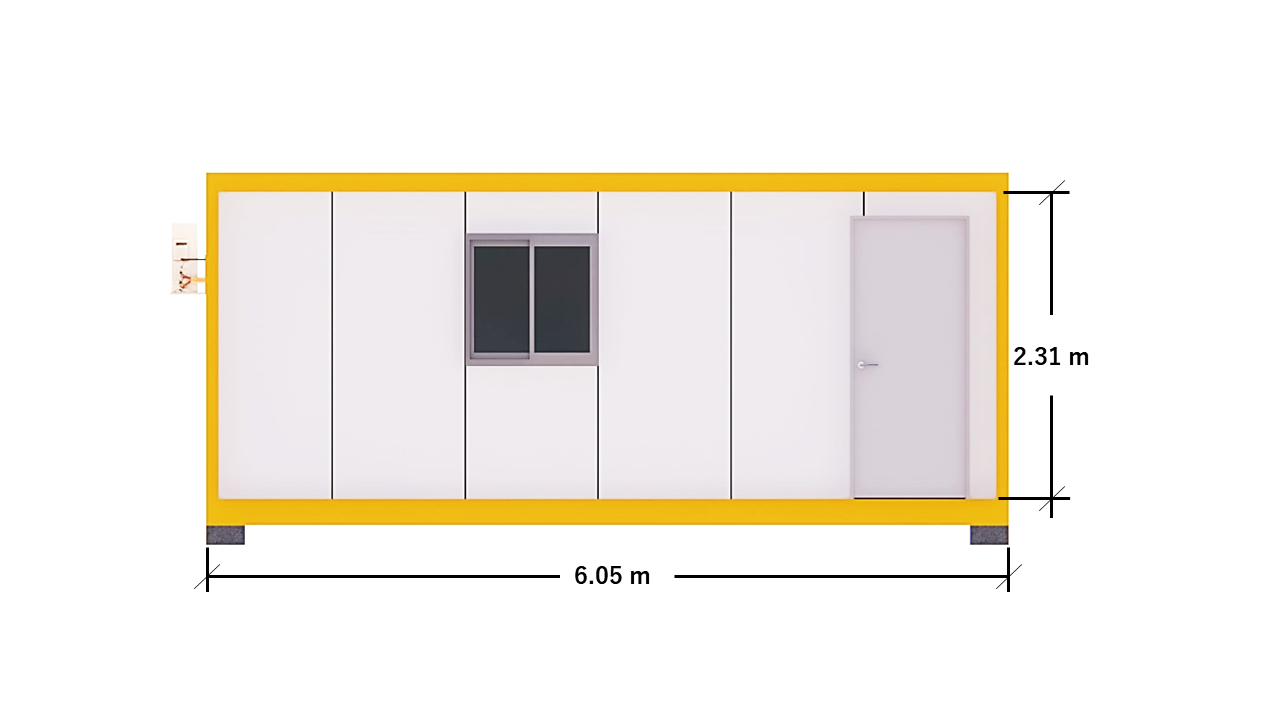 CONTENEDOR MODULAR 20 – VISTA FRONTAL (ACOTADA)