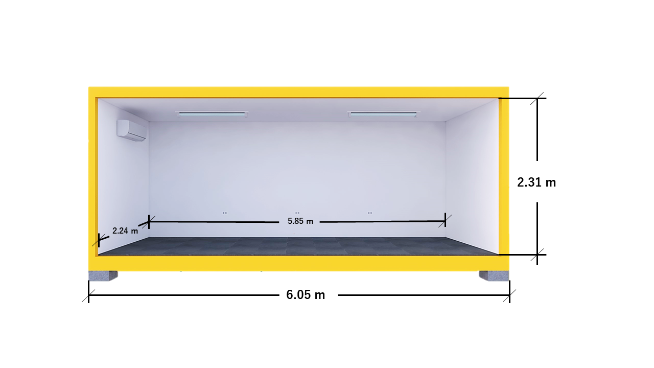 CONTENEDOR MODULAR 20 – VISTA FRONTAL INTERNA (ACOTADA)