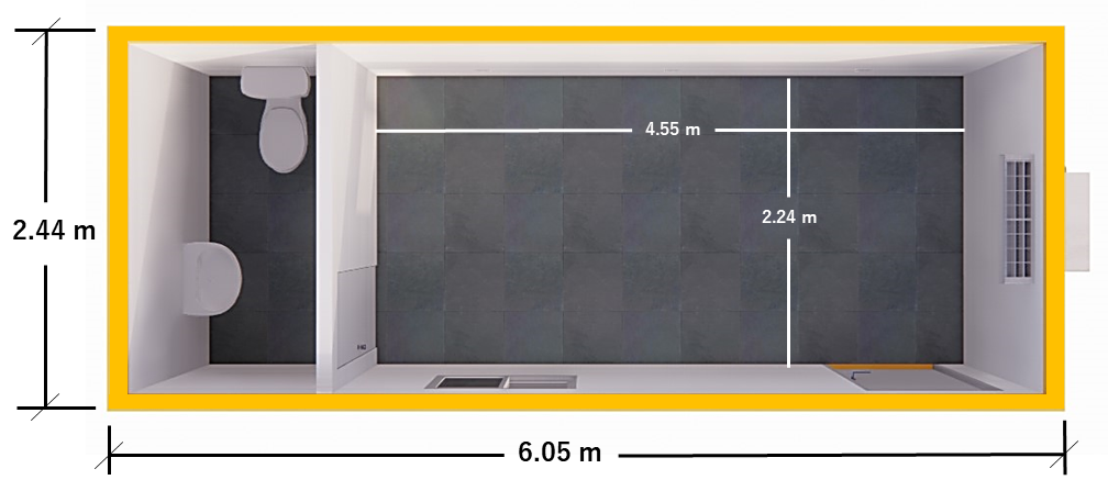 MODULAR 20′ CON MEDIO BAÑO – VISTA EN PLANTA (ACOTADA)