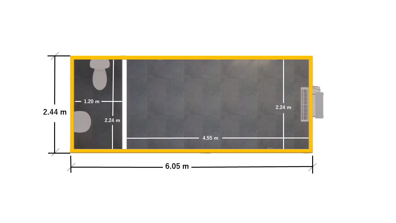 MODULAR 20′ CON MEDIO BAÑO – VISTA EN PLANTA PARALELA (ACOTADA)