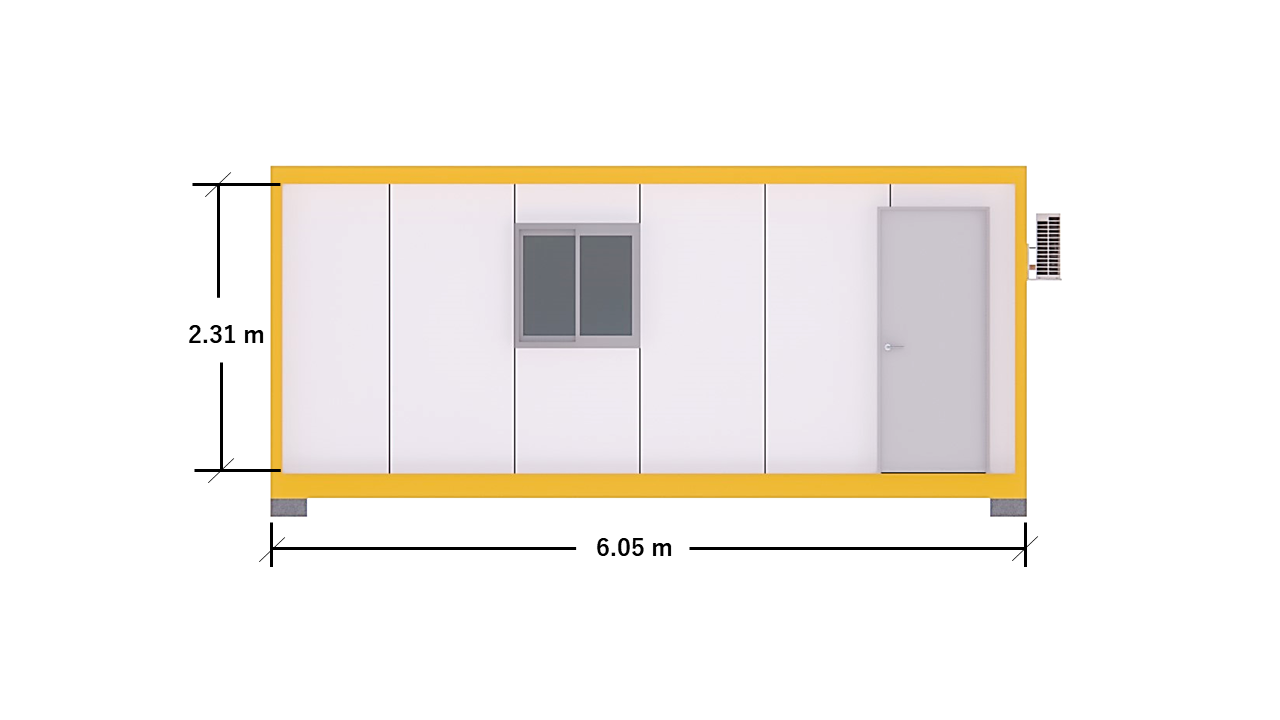 MODULAR 20′ CON MEDIO BAÑO – VISTA FRONTAL (ACOTADA)