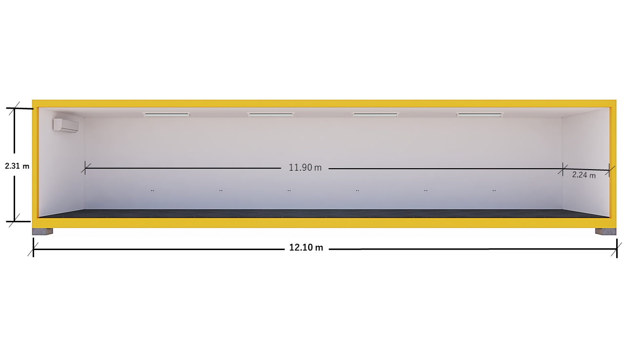 MODULAR 40′ – OFICNA SENCILLA – VISTA FRONTAL INTERNA (ACOTADA)